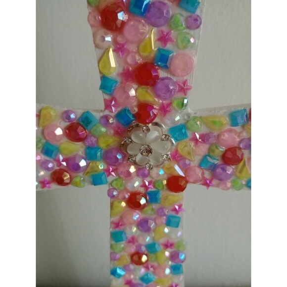 Handmade Colorful Jeweled Cross 9" X 6 1/2" Spiritual Religious Modern Gift New - Picture 4 of 5